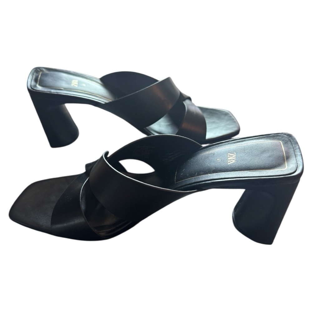 Zara Block Heeled Leather Mules - Picture 7 of 8